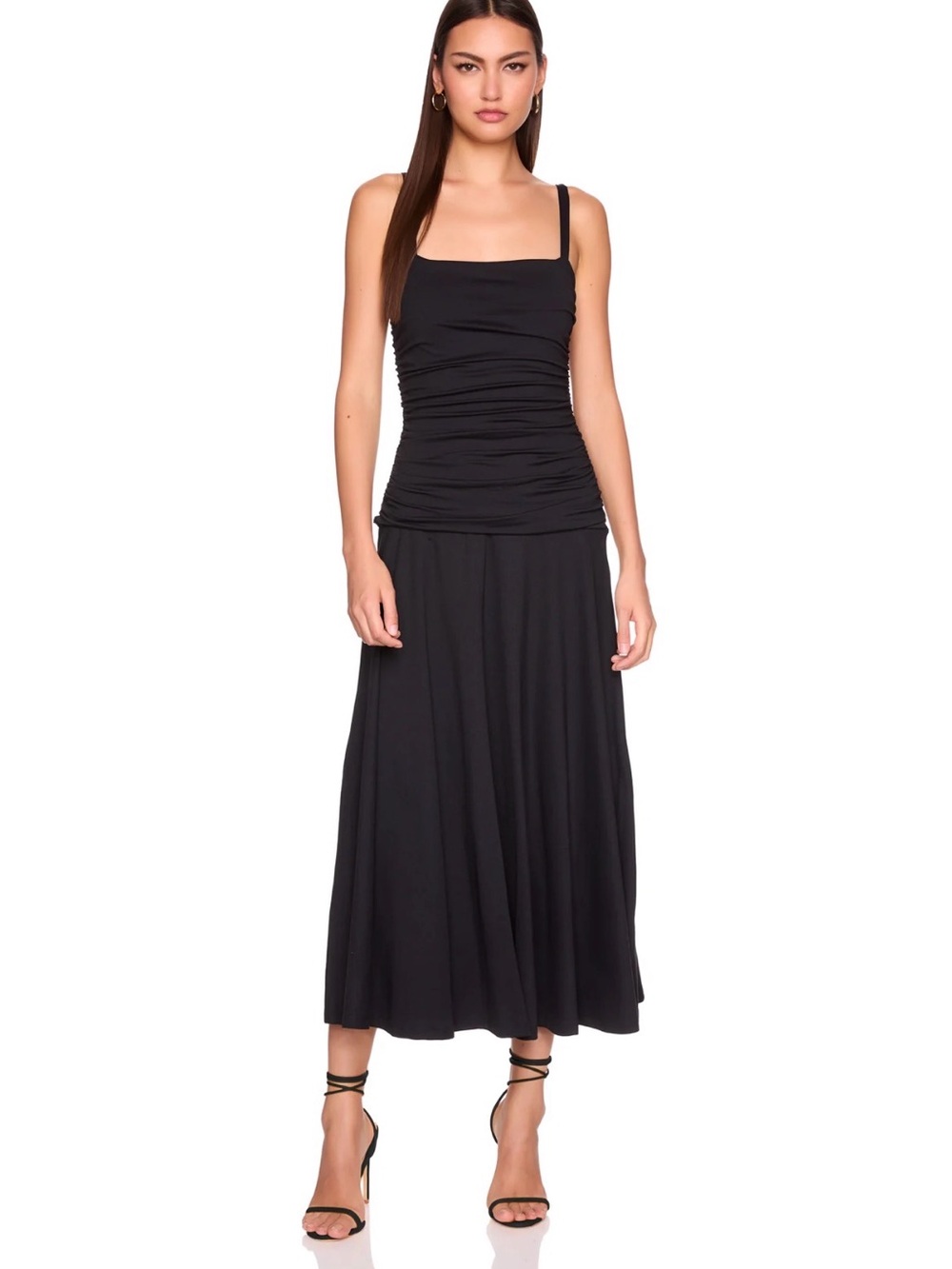 Black Ruched Tank Midi Dress - Women